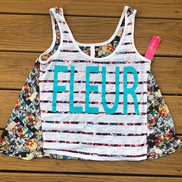 XHILARATION CROPPED FLORAL STRIPED MULTICOLOR LOOSE SLEEVELESS TOP SZ M  NWT - Picture 7 of 7